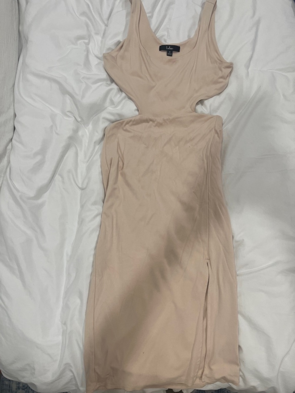 Lulu's Beige Cutout Midi Dress with Side Slit